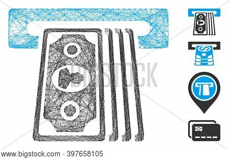 Vector Wire Frame Cashpoint Terminal. Geometric Wire Frame Flat Net Based On Cashpoint Terminal Icon