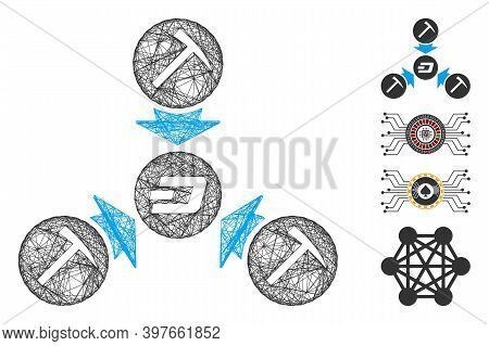 Vector Wire Frame Dash Mining Pool. Geometric Linear Frame Flat Net Generated With Dash Mining Pool 