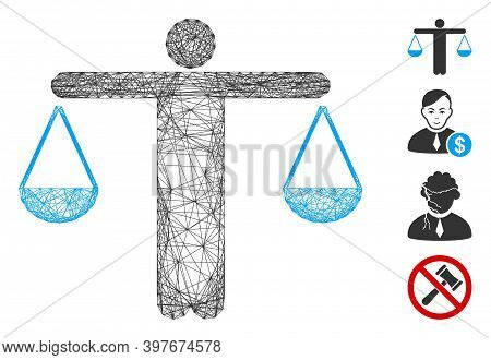 Vector Net Lawyer Weight. Geometric Hatched Carcass Flat Net Made From Lawyer Weight Icon, Designed 