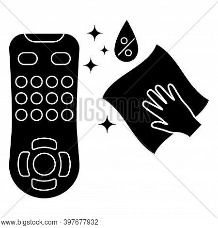 Sanitizing Of Tv Remote. Remote Control Disinfection. Disinfection Of Tv Clicker Using Antibacterial
