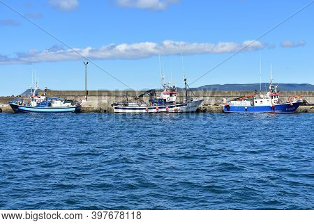 Portosin, Spain. June 30, 2020. Harbor And Galician Fishing Vessels At Famous Rias Baixas In Galicia