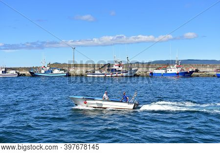 Portosin, Spain. June 30, 2020. Harbor And Galician Fishing Vessels At Famous Rias Baixas In Galicia