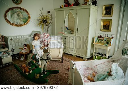 Radun Castle Interior, Neo-classical Chateau, Nursery, Crib And Stroller For A Child, Toys, Doll And