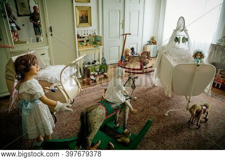 Radun Castle Interior, Neo-classical Chateau, Nursery, Crib And Stroller For A Child, Toys, Doll And