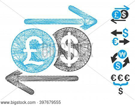 Vector Network Pound Dollar Exchange. Geometric Wire Carcass Flat Network Generated With Pound Dolla