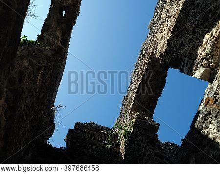 Old And Ancient Architecture Of Abkhazia. Beautiful And Ancient Architecture Against The Background 