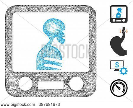 Vector Network Xray Screening. Geometric Hatched Frame Flat Network Made From Xray Screening Icon, D