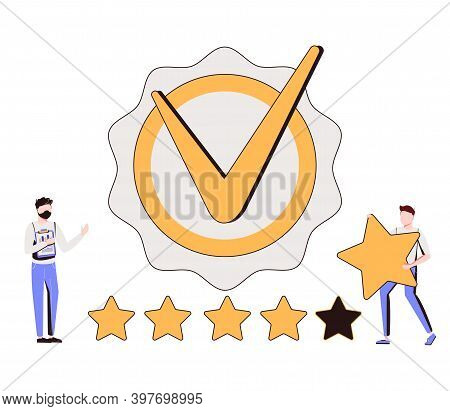 Quality Badge With Premium Product Certificate Guarantee Tiny Person Concept. Best Symbol For Awarde
