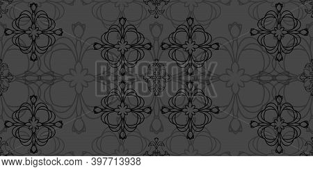 Black Floral Damsk Onament Seamless Patternon Color Background. Design For Fabric, Apparel Textile, 