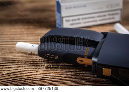 Katowice, Poland - February 27, 2020: Heating Tobacco System Iqos. Iqos Philip Morris Tobacco Produc