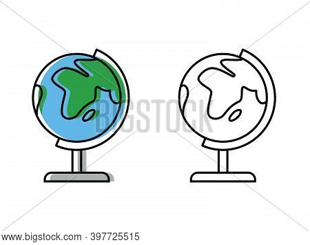 Globe On Mandrel. Attributes Of A Good Trip. Vector Icons In Flat Style