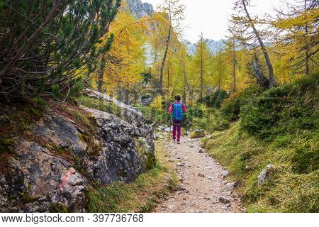 Beautiful Autumn For Hike In The Mountains. Triglav National Park In Kranjska Gora, Slovenia.