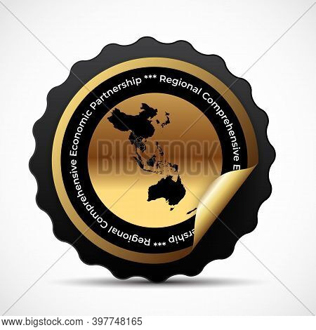 Mdelon, Sign With The Modern Regional Comprehensive Economic Partnership Rcep Map.  Illustration
