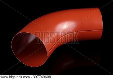 Bend Element For Rain Water Spout For Industrial Constructions Isolated On The Black Background