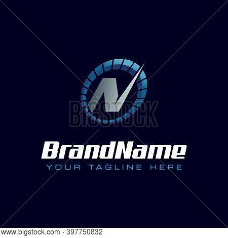 Letter N Spedometer Logo. Tachometer Speed Logo