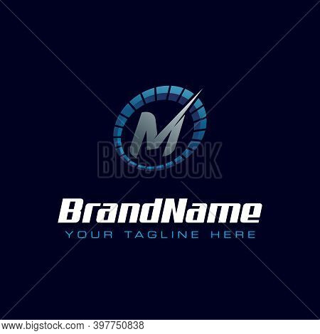 Letter M Spedometer Logo. Tachometer Speed Logo