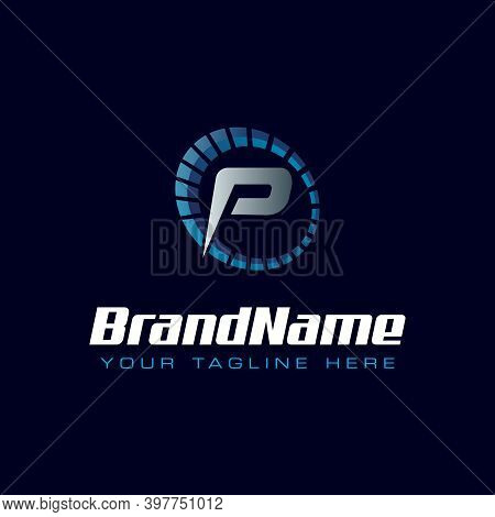 Letter P Spedometer Logo. Tachometer Speed Logo