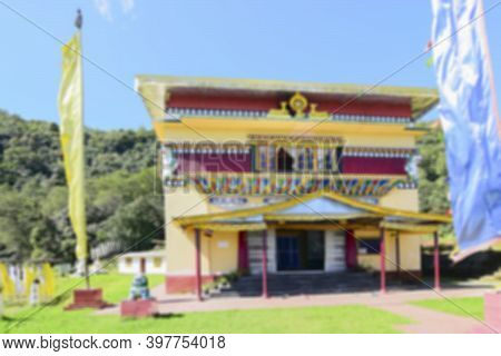 Blurred Image Of Buddhist Monastery In Himalayan Mountains At Rinchenpong, Sikkim, India