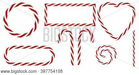 Striped Candy Shapes In Flat Style On White Background. Xmas Festive Background. Stock Image.