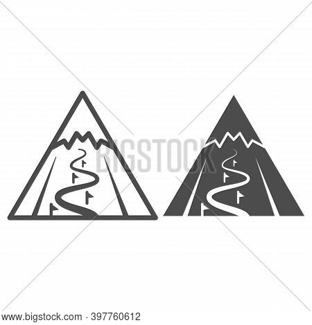 Mountain Slope For Descent Line And Solid Icon, World Snowboard Day Concept, Ski Track Sign On White