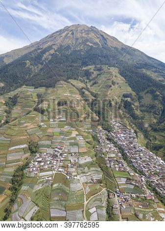 Aerial View The Beauty Of Building Houses In The Countryside Of The Mountainside. Nepal Van Java Is 