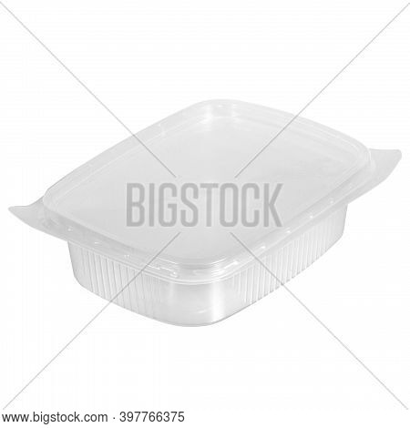 Reusable Plastic Transparent Box For Takeaway Food, Picnic, Salad For Shop Isolated On White