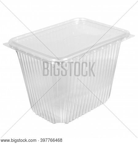 Reusable Plastic Transparent Box For Takeaway Food, Picnic, Salad For Shop Isolated On White