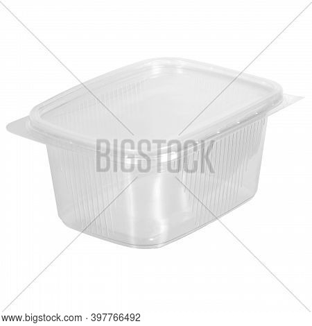 Reusable Plastic Transparent Box For Takeaway Food, Picnic, Salad For Shop Isolated On White