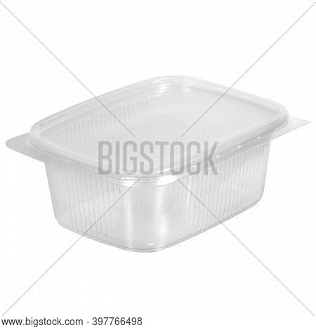 Reusable Plastic Transparent Box For Takeaway Food, Picnic, Salad For Shop Isolated On White