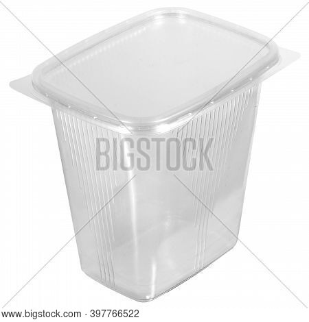 Reusable Plastic Transparent Box For Takeaway Food, Picnic, Salad For Shop Isolated On White