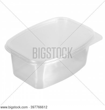 Reusable Plastic Transparent Box For Takeaway Food, Picnic, Salad For Shop Isolated On White