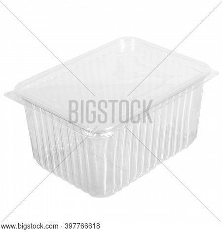 Reusable Plastic Transparent Box For Takeaway Food, Picnic, Salad For Shop Isolated On White