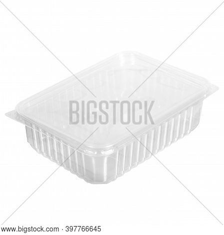 Reusable Plastic Transparent Box For Takeaway Food, Picnic, Salad For Shop Isolated On White