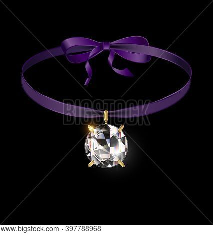 Black Background And Jewel Pendant Crystal With Purple Tape