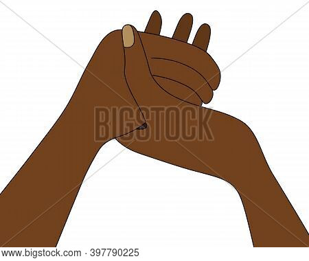 African Americans Are Holding Hands. Prayer At The Dinner Table. Colored Vector Illustration. Isolat