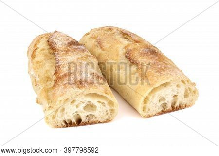 Baguette Cut In Half, Baguette Bread, French Bread, Organic Baguette Francese On White Background