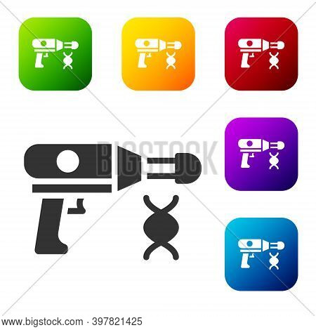 Black Transfer Liquid Gun In Biological Laborator Icon Isolated On White Background. Set Icons In Co