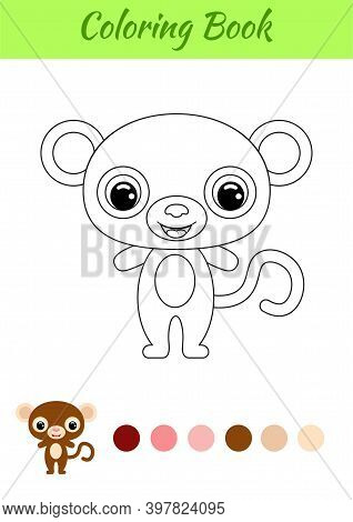 Coloring Book Little Baby Monkey. Coloring Page For Kids. Educational Activity For Preschool Years K