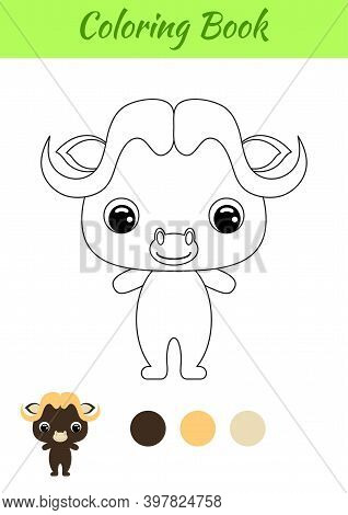 Coloring Book Little Baby Musk Ox. Coloring Page For Kids. Educational Activity For Preschool Years 