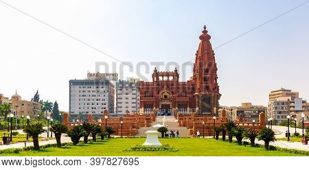 Cairo, Egypt- July 30 2020: Facade Of Baron Empain Palace, A Historic Mansion Inspired By The Cambod