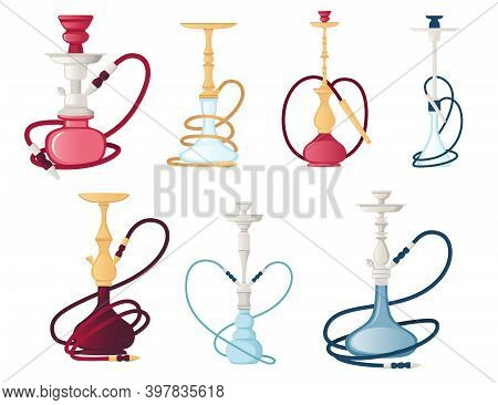 Set Of Modern And Classic Hookah Unhealthy Tool For Smoking Flat Vector Illustration