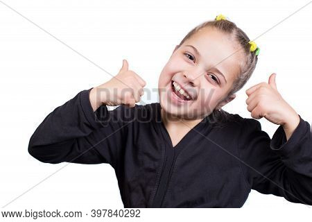 Girl Thumbs Up. Little Kid Shows Likes.