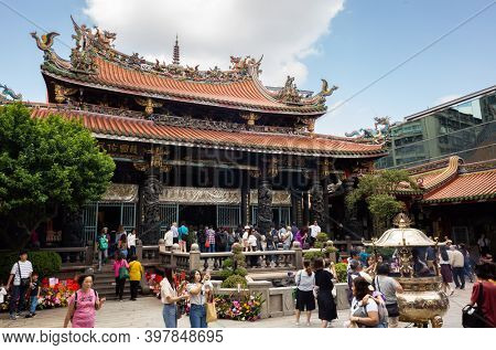 Taipei, Taiwan - October 20th, 2019: famous attraction of Lungshan temple at Taipei, Taiwan
