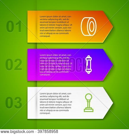Set Line Car Tire, Shock Absorber, Gear Shifter And Air Pump. Business Infographic Template. Vector