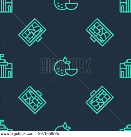 Set Line Orange Fruit, Picture Art And Prado Museum On Seamless Pattern. Vector