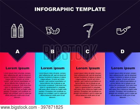 Set Line Two Towers In Dnipro, Glass With Vodka, Scythe And Smoking Pipe. Business Infographic Templ