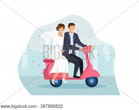 Cute Wedding Couple Of Bride And Groom. Wedding Day, Holiday, Event, Date. Beautiful Happy Man And W