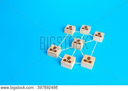 Blocks Of People Connected In One Network. Communication And Interaction, Building Business Relation