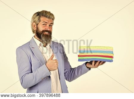 Colorful Dust Cloth. Man With Felt Material. Numdah Or Numnah For Handmade Usage. Concept Of Design.