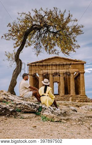 Valley Of The Temples At Agrigento Sicily, Italy Europe, Couple Visiting Sicily During Vacation